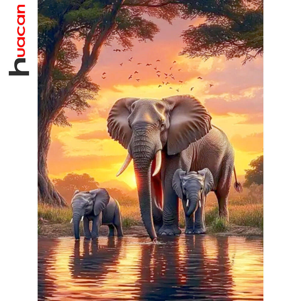 Resin Art Wallpaper - Huacan Elefant Sonnenuntergang Landschaft Diamant Mosaik
