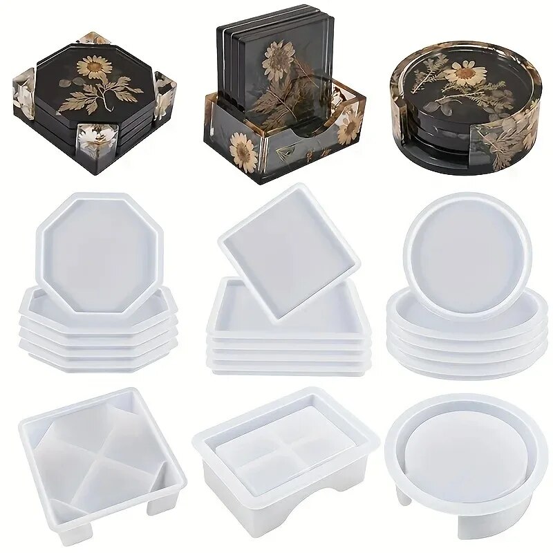 Resin Art Case - Untersetzer-Harz-Formen-Set, bestehend aus 1 Stück Untersetzer-Aufbewahrungsbox-Form,